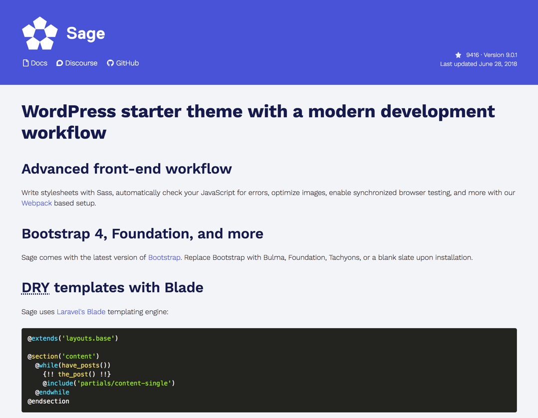 screen grab of sage theme home page